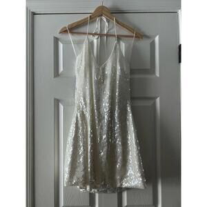 Princess Polly White Sequin Tie Front Mini Dress Size 12